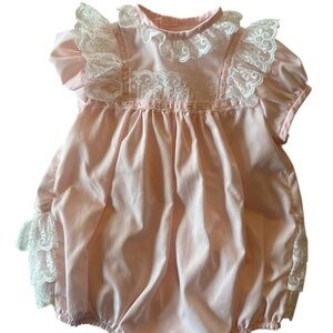 Vintage Toddle Tyke Pink Lace Rhumba Bubble Romper 6M Made in USA Cottagecore